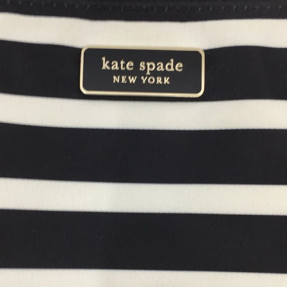 Kate Spade New York Black White Library Stripe Triple Gusset Clutch Makeup Pouch